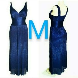 🆕Beautiful Blue Shimmering V-Neck Buckle Straps High Waist Maxi Dress~Size M